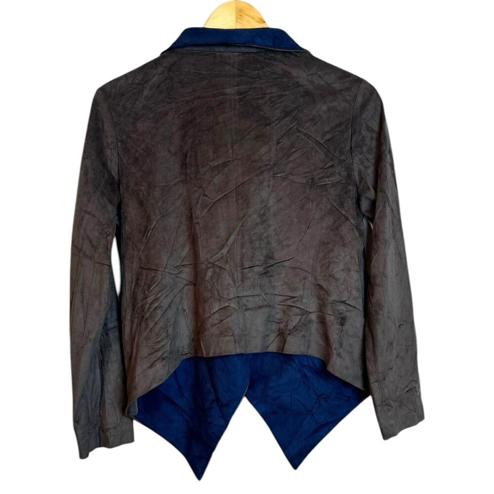 Adore Blue Gray Velvet Draped Asymmetric Zip Hi-Lo Hem Moto Jacket Small - Picture 4 of 11